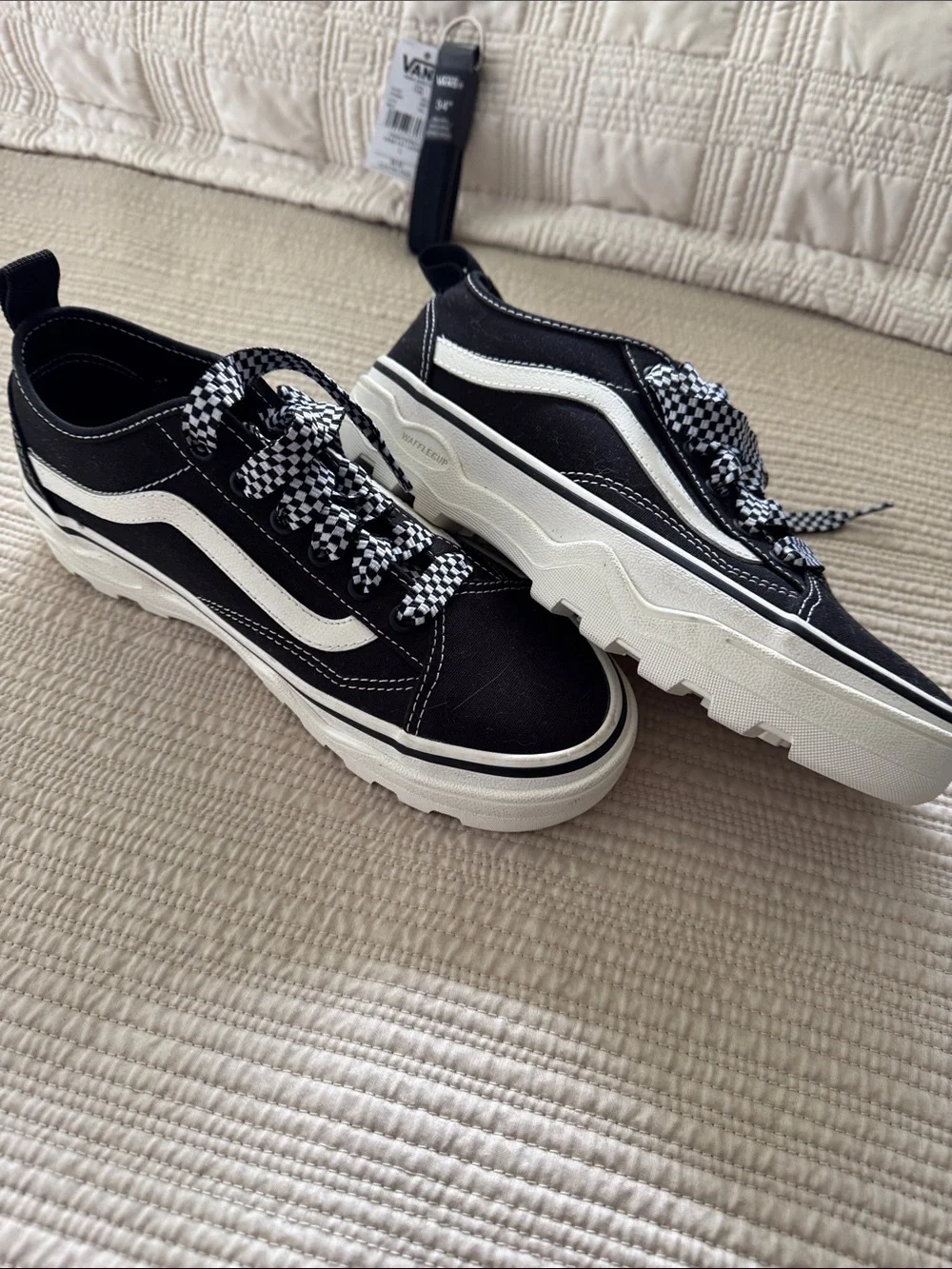 Vans Black and White Checkerboard Laced Sneakers